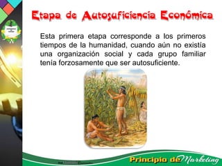 Esta primera etapa corresponde a los primeros
tiempos de la humanidad, cuando aún no existía
una organización social y cada grupo familiar
tenía forzosamente que ser autosuficiente.
 