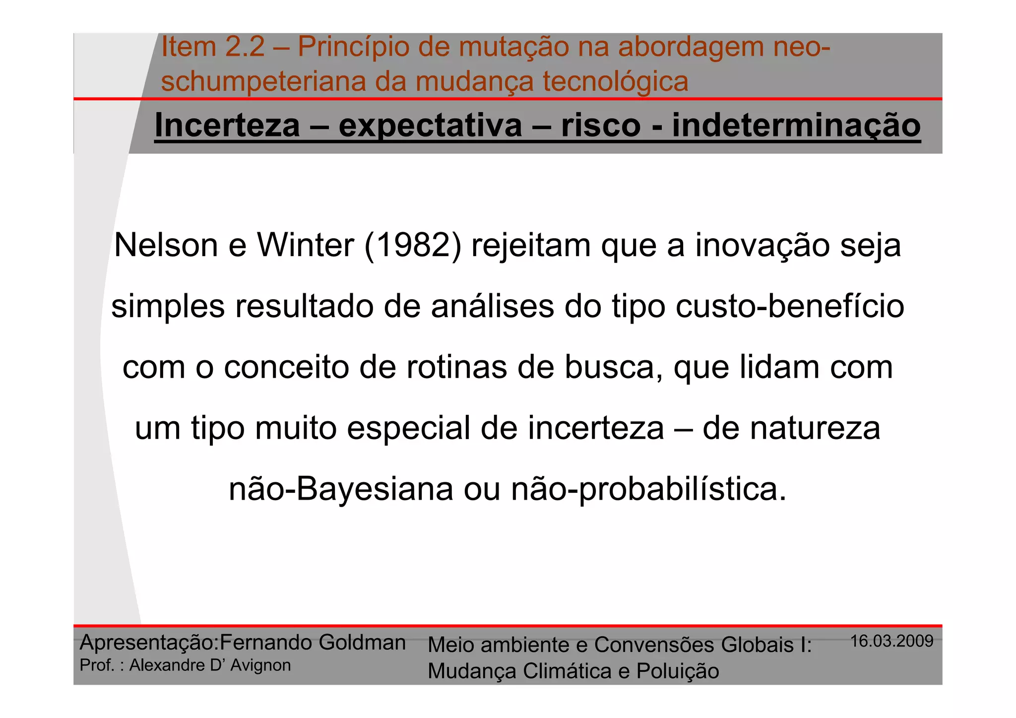 Principio De Mutacao Na Abordagem Neo Schumpeteriana Da Mudanca Tecnologica