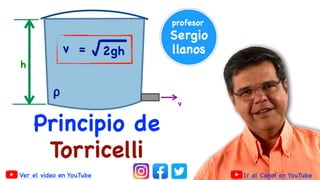 Ir al Canal en YouTube
Ver el video en YouTube
Principio de
v
ρ
h
=
v √
__
2gh
Torricelli
 