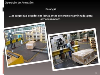 Balanças ...as cargas são pesadas nas linhas antes de serem encaminhadas para armazenamento. Operação do Armazém 