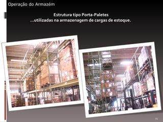 Estrutura tipo Porta-Paletes  ...utilizadas na armazenagem de cargas de estoque.  Operação do Armazém 