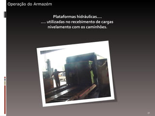 Plataformas hidráulicas.... .... utilizadas no recebimento de cargas  nivelamento com os caminhões. Operação do Armazém 