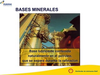 Base lubricante contenida
naturalmente en el petróleo,
que se separa durante la refinación
BASES MINERALES
 