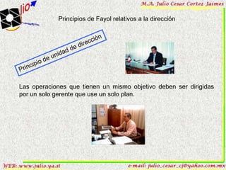 Principios de Fayol relativos a la dirección




Las operaciones que tienen un mismo objetivo deben ser dirigidas
por un solo gerente que use un solo plan.
 