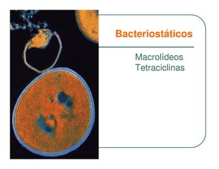 Bacteriostáticos

    Macrolídeos
    Tetraciclinas
 