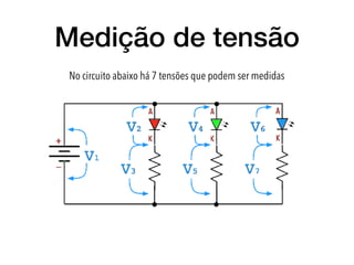 Medição de tensão
No circuito abaixo há 7 tensões que podem ser medidas
 