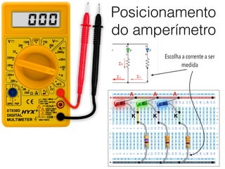 Posicionamento
do amperímetro
+
-
A
K
A A
K K
000
Escolha a corrente a ser
medida
 