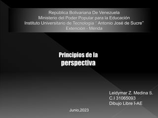 Principios de la
perspectiva
Leidymar Z. Medina S.
C.I 31065093
Dibujo Libre I-AE
Junio,2023
 