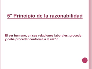 5° Principio de la razonabilidadEl ser humano, en sus relaciones laborales, procede y debe proceder conforme a la razón. 