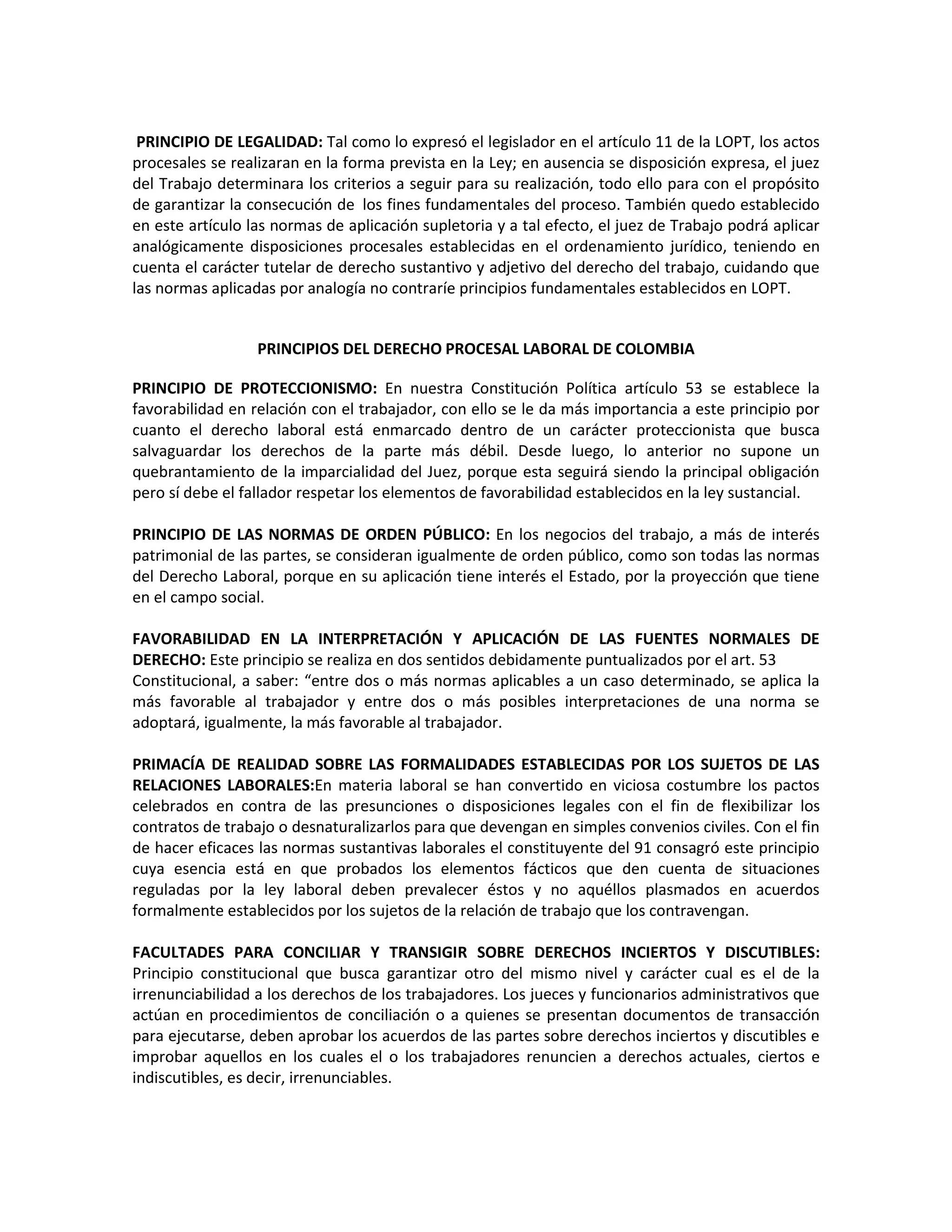 Principios del derecho procesal laboral en colombia y venezuela | PDF
