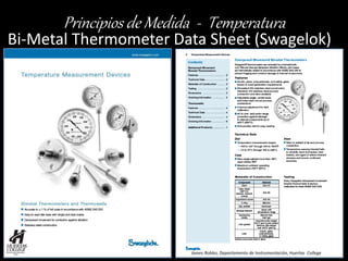 James Robles, Departamento de Instrumentación, Huertas College 
Principios de Medida - Temperatura 
College 
Bi-Metal Thermometer Data Sheet (Swagelok) 
 