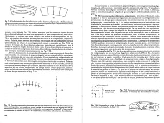 Fig. 7.10 Tanto ascensao como escorregamento estao
envolvidos no rearranjo das discordancias em cunha.
.~ Escorregamenlo
-L..E _
I
.l.. - --I l' Ascensao durante
.l.. _ I I a poligonizayiio
+ t t
.l..-L.l....l..
Eusual chamar-se os contornos de pequeno angulo, como os gerados pela polig()-
niza<;ao, de subcontornos e os cristais que eles separam de subgriios. 0 tamanho, a
forma e 0 arranjo dos subgraos constituem a subestrutura de urn metal. A diferen<;a
entre os conceitos de graos e subgraos e que os subgraos estao localizados dentro dos
graos.
7.7 Movimentos das discordancias na poligoniza"lio. Urna discordancia em cunha
e capaz de se mover tanto por escorregamento no seu plano de escorregamento como
por ascensao na dire<;ao perpendicular a ele. Os dois movimentos sao necessarios na
poligoniza<;ao, como mostra a Fig. 7.10, onde 0 movimento vertical indicado em cada
discordancia representa a ascensao, e 0 movimento horizontal representa 0 escorre-
gamento. A for<;a motriz desses movimentos provem da energia de deforma<;ao das
discordancias, que decresce com a poligoniza<;ao. De urn ponto de vista equivalente,
podemos dizer que 0 campo de tensoes das discordancias agrupadas nos pIanos de
escorregamento produz uma for<;a efetiva que as faz moverem-se para os subcontor-
nos. Esta for<;a existe em qualquer temperatura, mas, a baixas temperaturas, as
discordancias em cunha nao sofrem ascensao. Todavia, como a ascensao de discor-
dancias depende da difusao de lacunas (processo termicamente ativado), a velocidade
de poligoniza<;ao aumenta rapidamente com a temperatura. Aeleva<;ao de temperatura
tambem auxilia 0 processo de poligoniza<;ao de outra maneira, pois a movimenta<;ao
das discordancias por escorregamento se torna mais favonivel a altas temperaturas.
Este fato e comprovado pela diminui<;ao da tensao de cisalhamento projetada critica
para escorregamento com a eleva<;ao da temperatura.
As fotografias da Fig. 7.12 sao de especial interesse, porque mostram 0 processo
de poligoniza<;ao em urn metal real (liga ferro-silicio com 3,25% de Si). As quatro
fotografias mostram a superficie de cristaisdobrados plasticamente para 0 mesmo raio
de curvatura e, a seguir, recozidos. Cada amostra foi recozida por 1 hora a uma
diferente temperatura, com a finalidade de atingir os varios estagios da poligoniza<;ao.
Quanto mais elevada for a temperatura, mais completo sera 0 processo de poligoniza-
<;ao. 0 plano dafotografia e perpendicularao eixo de dobramento e corresponde aface
frontal do cristal, mostrada esquematicamente na Fig. 7.11. A superficie em questao e
perpendicularao plano de escorregamento (011) desse metal cubico de corpo centrado
e tambem aos pIanos da forma (111), que sao os pIanos dos subcontornos. As orienta-
<;oes dos pIanos sao mostradas na figura e formam angulos de 45° com a horizontal, 0
plano de escorregamento tendo uma inclina<;ao positiva e 0 do subcontorno uma
inclina<;ao negativa. A Fig. 7.12A mostra 0 efeito do recozimento por 1hora a 700°C.
Cada ponto preto da ilustra<;ao e urn alveolo de ataque, produzido na amostra por urn
Fig. 7.11 Orienta9ao do cristal de ferro-silicio
. mostrado nas fotografias da Fig. 7.12.
(8)
.I.
J..
J..
.L
.L
.L
.I.
.I.
(8)
1
.L
1
.L
.L
.L
1
c c
J. J.
T T
c c
1 1
T T
(A)
c
1
T
(A)
c c
1. 1
T T
c
~
T
c
1
T
C
1
T
C
1
T
C
1
T
C
1
T
Fig. 7.9 Desenho esquematico mostrando por que urn alinhamento vertical de discordancias em
cunha co!!espo~de.a urn estado de menor energia de deforma9ao que urn arranjo no qual as
mesmas dlscOr~ancIas_seencontr~m em urn plano de escorregamento. As letras Tee em(A) e (B)
correspondem as tensoes de tra9ao e de compressao, associadas a cada uma das discordancias.
Fig. 7.8 Realinhamento das discordfmcias em cunhadurante a poligoniza9ao. (A) Discordancias
em excesso que permanecem nos pIanos ativos de escorregamento apos 0 dobramento do crista!.
(B) Rearranjo das discordancias apos a poligoniza9ao.
somam, como indica a Fig. 7.9A onde a natureza local do campo de tensao de cada
discordancia e indicada poruma letra apropriada -C para compressao e T para tra<;ao.
Obviamente, as regioes logo acima e abaixo dos pIanos de escorregamento, na Fig.
7.8A, sao regioes de intensas deforma<;oes de tra<;ao e de compressao, respectiva-
mente. Todavia, se as mesmas discordancias se arranjam em urn alinhamento vertical
(perpendicular ao plano de escorregamento), como 0 mostrado na Fig. 7.8B, os
campos de tensao de discordancias adjacentes cancelam-se parcialmente, pois a
tensao de tra<;ao na regiao abaixo do plano extra de uma discordancia se superpoe 0
campo de tensao de compressao da proxima discordancia, situadaabaixo da primeira.
Esse arranjo e mostrado esquematicamente na Fig. 7.9B.
Alem do abaixamento da energia de deforma<;ao, 0 reagrupamento de discordan-
cias em cunha em contornos de pequeno angulo tern urn segundo efeito importante,
qu~ _e a elimi.na<;:ao da curvatura do reticulado. Como resultado da poligoniza<;ao, as
reglOes do cnstal que ficam entre urn par de contornos de pequeno angulo aproximam-
se do estado de cristais sem deforma<;ao, com pianos isentos de curvatura. Todavia,
cada cristal possui uma orienta<;ao ligeiramente diferente da de seu vizinho, devido ao
contorno de pequeno angulo que os separa. Quando urn feixe de raios X incide sobre a
superficie de urn cristal poligonizado, ele atinge muitos cristais pequenos, relativa-
mente perfeitos e com orienta<;:oes ligeiramente diferentes. 0 resultado seraumafigura
de Laue do tipo mostrado na Fig. 7.7B.
236 237
 