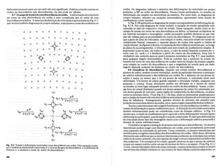 dada anteriormente para urn raio nulo nao tern significado; Embora a tensao correta no
centro da discordancia seja desconhecida, ela nao pode ser infinita.
8;7u0 campodetensOesdeumadiscordanciaemcunha. Adeforma<;aodoreticulado
em tome de uma discordancia em cunha. e mais complicada que ao redor de uma
discordanciaemhelice. A naturezadagisto~<;aodoreticuladoeapresentadana Fig. 8.5,
que mostra tambem diagramas decorpos isolados, superpostos a uma discordancia em
0 0 0 0 0 0 0 0 0 0 0
0 0 0 0 0 0 0 0 0 0
0 0 0 0
0+0 0 0 0
0
0
o 0
0
0 0 0
0 0_ 0 0
.... 0
0 0
tD Of
0
.... .-
0 0 0 0 0 0 0 0
0
0 0
~o
0 0
0
0 0 0 0 o 0 0 0 0 0
0 0 0 0 0 0 0 0 0 0
0 0 0 0 0 0 0 0 0
0
Fi~. 8.5. Tensao e de~~rma9ao associa.das a uma discordfmcia em ~unha: (Nasequa90es acima,
fJ, e 0 modulo de elastICldade transversal, b 0 vetor de Burgers da dlscordancia, v 0 coeficiente de
Poisson era dist:ancia a partir do centro da discordancia.)
284
cunha.. Os diagramas indicam a ~atureza das deforma<;oes do retic~lado em quatro
posi<;oes, a 90° ao redor da discordancia. Nesses locais particulares, os estados de
deforma<;ao sao simples em decorrencia da simetria. Por outro lado, os diagramas de
corpos isolados, situados em posi<;oes intermediarias, apresentam tanto tensao de
cisalhamento como normal.
A Fig. 8.5B apresenta os diagramas de tensao correspondentes as deforma<;oes da
Fig. 8.5A; Em cada diagrama de corpo isolado, a equa<;ao de tensao apropriada esffi
colocada ao lade do respectivo vetor de tensao. Essas equa<;oes, assim como as do
campo de tensao em tome de uma discordancia em helice, se baseiam na hip6tese de
urn material isotr6pico e homogeneo, sendo necessario tambem destacar-se que elas
nao sao vaIidas para as proximidades do centro da discordancia. No diagrama nota-se
que a parte de cima do reticulado, com rela<;ao a cunha, estanumestado detensao de
compressao biaxial, enquanto 0 material. abaixo da cunha estasujeito a tensao de
tra<;ao biaxial.A.sfiguras. a.direita e.a esqllerdadadiscordancia mostramque,ao lange
do plano de escorregamento, 0 reticulado esta num estado de cisalhamento simples. E
importante notar-se que, em todos os casos, o valor da tensao depende somente der e
varia com t!r, onde rea distancia a partir do centro da discordancia. Esse fate e
verdadeiro nao somente para as quatro posi<;oes mostradas na Fig. 8.5, mas tambem
para qualquer angulo intermediario. Pode-se concluir que a natureza doestado de
tensoes em tome de uma discordanci~em cunha varia em fun<;aoda posi<;ao angular
com rela<;ao ao centro da discordancia e que a magnitude da tensao para urn dado
angulo depende somente da distancia ao centro da discordancia.
8.8 Atmosferas· de discordancias. Quando urn cristal· contem discordancias e
atomos de soluto, podem ocorrer intera<;oes, sendo de particular interesse a intera<;ao
de solutos substitucionaise discordanciasemcunha.·Se 0 diametro de urn atomo de
soluto e maior oumenorque 0 de umatomo de solvente,oreticuladodeste sera
deformado. Urn atomo de soluto grande expande 0 reticulado vizinho, enquanto urn
pequeno 0 contrai.. Essas distor<;oes podem ser aliviadas se 0 Momo. de soluto
acomodar-se num lugar adequadopr6ximo ao centro da discordancia. Assim, a ener-
gia livre do cristal diminuira quando urn atomo pequeno de solutofor substituido por
urn atomogrande desolvente, numa regiao de compressao da discordancia, no plano
extra ou pr6ximo deste. (VejaFig. 8.5.) De fato, pode~se demonstrar analiticamente
que ocampo detensoesdeumadiscordanciaatrai pequenosatomos de solventeparasua
area de influencia. Analogamente, grandes atomos de solvente sao atraidos para
posi<;oesdoreticuladoabaixo dacunha, istoe, paraaregiaoexpandidadadiscordancia.
Atomos substitucionais nao reagem fortemente com discordancias em helice, cujo
campo dedeforma<;ao e quase cisalhamento puro. Adistor<;ao doreticulado associadaa
atomos substitucionais pode ser considerada como de formatoesferico. A Fig. 8.6
mostra que 0 estado de cisalhamento pure equivale a duas deforma<;oes normais iguais
(deforma<;oesprincipais),umadetra<;aoeumadecompressao.Eclaroquedeforma<;oes
do reticulado dessetipo nao interagirao muito com a deforma<;ao esferica associada a
atomos de soluto substitucionais.
Considere-se agoraa intera<;ao de atomos intersticiais e discordancias. Os atomos
intersticiais podem reagir com discordancias em cunha, pois normalmente provocam
uma expansao do reticulado do solvente. Como resultado, os atomos intersticiais sao
atraidos para as regioes expandidas das discordancias em cunha. Alem disso, devidoas
distor<;oes nao-esfericas que os Momos intersticiais produzem no reticulado dos metais
cubicos decorpocentrado, elessaocapazesdereagircom as componentesemheIicedas
discordancias. Urn exemploja foi citado, quando mostrou-se que 0 atomo de carbono
ocupa urn espa<;o restrito entre urn par de Momos de ferro e os separa. (VejaFig. 8.2.)
Como, emurnreticuladoctibico decorpocentrado, osparesdeatomossempresesituam
nas arestas das celulas uniffirias ou nos centros de duas celulas uniffiriasadjacentes, as
285
 