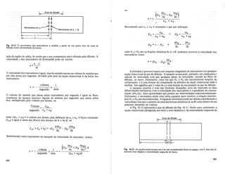 I~ Zona de difusao ;> I
;;
Marcadores em t" --4 ~
~ ~ Marcadores em t" + At
I I
ou
(
DA _an_A + DB _an_B)
ax ax
v =+ ---------
Recordando que nA + nB econstante e que por defini9ao
e
Fig. 10.11 0 movimento dos marcadores e medido a partir de urn ponto fora da zona de
difusao (uma extremidade da barra).
e aNB = _ aNA
ax ax
tada da regiao de solda, de modo que a sua composi9ao nao e afetada pela difusao. A
velocidade v dos marcadores de Kirkendall pode ser escrita
,
x-x
v=--
dt
A velocidade dos marcadores e igual, mas de sentido oposto ao volume de materia que
por eles passa por segundo, dividido pela area da se9ao transversal A da barra nos
marcadores
volume
v=-----x
segundo area
o volume de materia que passa pelos marcadores por segundo e igual ao fluxo
resultante de Momos (numero Hquido de Momos por segundo) que passa pelos
fios, multiplicado pelo volume por atomo, ou
Volume Jres
=--~-
segundo
onde 1/(nA + nB) e 0 volume por atomo, pela defini9ao de nA e nB' 0 fluxo resultante
(Jre,) e igual asoma dos fluxos dos atomos de A e de B, ou
SUbstituindo estas expressoes na equa9ao da velocidade do marcador, temos:
(
anA anB) A
DA -+DB -
volume 1 ax ax
v =- x -- =+ -------..,.---
segundo a'rea (nA + nB)A
334
onde N A e N B sao as fra90es atomicas de A e B, podemos escrever a velocidade dos
marcadores como:
A principio e possivel inserir urn conjunto imaginario de marcadores em qualquer
se9ao transversal do par de difusao. A equa9ao acima pode, portanto, ser usadapara 0
calculo da velocidade com que qualquer plano do reticulado, normal ao fluxo de
difusao, se move. Entretanto, uma vez que DA e DB sao normalmente fun90es da
composi9ao, v e uma fun9ao da composi9ao da amostra na se9ao transversal onde e
medida. Isto significa que 0 valor de v e uma fun9ao da sua posi9ao no par de difusao.
A equa9ao anterior e uma das formulas desejadas, pois ela relaciona as duas
difusividades intrinsecas com a velocidade dos marcadores e 0 gradiente de concen-
tra9ao (aNA/ax), duas quantidades que podem ser determinadas experimentalmente.
Entretanto, e necessaria ainda uma outra equa9ao para resolver a rela9ao anterior,
pois DA e DB sao desconhecidas. A equa9ao necessariapode ser obtida considerando a
velocidade com que 0 numero de uma das formas atomicas (A ouB) varia dentro de urn
pequeno elemento de volume.
A Fig. 10.12 representa 0 par de difusao da Fig. 10.11. Neste caso, entretanto, a
se9ao transversal (designada por mm) a uma distlncia x da extremidade esquerda da
l~
Zona de difusao
;01
m n
II
I I
I I
1< x :ldX~
Fig. 10.12 As se90es transversais mm e nn sao consideradas fixas no espa90, isto e, elas nao se
movem com rel~ao aextremidade esquerda da barra.
335
 
