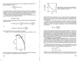 nfquel a 900°C. Nesta temperatura, 0 ouro e 0 niquel se dissolvem completamente
entre si e formam uma serie de ligas completamente sohiveis. A importancia dessa
informa<;:ao experimental e que ela nos da uma confirma<;:ao experimental das rela-
<;:oes de Darken.
Na Fig. 10.19, os coeficientes de difusao do tra<;:ador sao mostrados em fun<;:ao da
composi<;:ao e e evidente uma grande varia<;:ao deDA* eDB*. Note-se que a velocidade
de difusao do tra<;:ador para os atomos de nfquel em aura puro e aproximadamente
1.000 vezes maior que ados atomos de nfquel puro. A Fig. 10.20 mostra 0 fator
termodinamico
(queearela<;:ao'dessasduasgrandezas), e um. Como 0 logaritmo da unidade e zero, 0
fator termodiriamico se torna
NAa In 'VA
I + J ==(1 + 0) == I
aNA
e§2oeficiente intrfl1seco de difusao ,e igual ao coeficiente de difusao·do tra<;:ador. 0
c()eficiente de. difuSaodo tra<;:ador pode entao ser.considerado comouma medida da
yel()cid~deCOllI que os .atomos se difu~diriamnuma solu9ao ideal, eo fator termo-
dinamico collloUlnacorre<;:ao que leva em cont~ 0 desvio da idealidade.
E possivel expressar a difusivid~de· quimica,em •termos dos coeficientes de di-
fusao do tra<;:ador, pois pela equa<;:ao de Darken
Quando se expressaas difusividades intrfnsecasDA eDB em termos dos coeficientes de
autodifusao, temos
z ._
>..;;{
oS ""
'" 0.5
i+
~
1,0
Fig. 10.20 Fator termodinamico para interdifusao a
9000C. (De Reynolds, J. E., Averbach, B. L. e Cohen,
Morris, Acta Met., 5, 29 [1957].)
ou
ja que as duas formas do fator termodinamico sao iguais.
As Figs. ·10.19 a 10;21 contem dados experimentais para a difusao em ouro-
10'°
!!!
E
0
b 10"
o 1,0
como uma fun<;:ao da composi<;:ao, para ligas ouro-niquel a 900°C. A varia<;:ao do
coeficiente de mterdifusao, em fun<;:ao da cOInposi<;:ao, e dada na Fig.•10.21.. Sao
mostradas duas curvas, a indicada porD(calculada) e obtida a partir dos coeficientes
de autodifusao (Fig. 10.19) e do fator termOdinamico (Fig. 10.20); aoutra, indicada por
D(observada)e obtida de medidas diretas de difusao quimica, usando~se da analise de
Matano. Encontra-se uma concordancia muito boa entre as curvas calculada e obser-
vada.A pequenadiferen<;:a.entre elas, para altas concentra<;:oes de nfquel, pode ser
explicada com base nos erros experimentais.
10.14 Difuslio emcontornos de griio~e superficies!livres.Os filovimentos dos
Mornos nos s6lidos nao estao restritos ao interior dos cristais. E um fato bem co-
nhecido queo processo dedifusaotambemocorre nasuperffciedeamostrasmetaJi-
cas enos contornos entre cristais. Para diminuir a complexidade da analise, essas
duas formal' dedifusao foram propositadamente desprezadas nas discussoes anterio-
res.
Resultados experimentaismostrarflrnque.a difusao superficial e em contorno
degraO obedecerntambem a urnalei de ativa<;:ao,ou dotipode Arhennius, de tal
modo que e possivel desCrever a sua dependencia datemperatura por
Fig, 10.19 Coeficientes de autodifusaodoAu e Ni em ligasouro-nique! a 9000C. (De Reynolds,
J. E., Averbach, B. L. e Cohen, Morris, Acta Met., 5,29 [1957].)
354
onde Dire Dc•n. sao as difusividades superficial e em contorno de grao, Dso e Dc•n.o sao
constantes (fatores de freqiiencia)e Qs e Qc.o. sao as energiasdeativa.<;ao¢x.p¢Ql11el1-
355
 