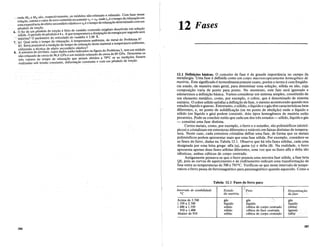 d.M.eM sao respectivamente, os modulos nao-relaxado e relaxado. Com base ~essa
on e_ u .r:e 0 v~lor do erro cometido ao assumir T<T = TR, ondeT<T eotempo de relaxa<;ao em
~%;:~~:~~ncia de efeito secundario elastico e TR e0 tempo de relaxa<;ao determinado comurn
pendu~o d~toin~~lo de tor<;ao efeito de vanidio contendo oxigenio dissolvidoell1 solu<;a~
6. ~~~a. ~~erfododo pendulo e4 s. A que temp,~atu.r~ a~iAipa<;aode energia porsegundo sera
maxima? 0 parametro do reticulado do vana 10 e, .. al d P bl 6?
(a) Qual seria 0 tempo de relaxa<;ao, Ii. temperatura amblente, d? met 0 ro ema. .
7. (b). Seria prat~ca~ela medi?ao do tem?~ de r,el~a~ao deste matenal a temperatura amblente,
utilizando a tecmca de efelto secundano elastIco. 'd 10
8 Aamostrade zirconicl cujos dados estao indicados na figura do Problema 3, tern urn m? u
. nao-relaxado de cerca'de 96,6 GPa e ummodulo relaxado de cercade 69 GPa. ~~ter~me os
tres valores do tempo de relaxa<;ao que seriam obtidos a 700C s: as medwoes_ ossem
realizadassob tensao constante, deforma<;ao constante e com urn pendulo de tor<;ao.
386
12 Fases
12.1 Defini~Oes basicas•. 0 conceito de fase e de grande impormncia no campo da
metalurgia. Uma fase e definida comoum corpo macroscopicamente homogeneo de
materia. Este significado e termodinamicamente exato, porem 0 termo e com freqiien-
cia usado, de maneira mais geral, para denominar uma soluc;:ao, solida ou nao, cuja
composic;:ao varia de ponto para ponto. No momento, este fato sera ignorado e
adotaremos a definic;:ao basica. Vamos considerar urn sistema simples, constituido de
urn elemento metalico, como, por exemplo, 0 cobre, que e denominado de sistema
unitario. 0 cobresolido satisfaz a definic;:ao de fase, 0 mesmo acontecendo quando nos
estados Hquido e gasoso. Entretanto, 0 solido, 0 liquido e 0 gas tern caracteristicas bern
diferentes, e, no ponto de solidificac;:ao (ou no ponto de ebulic;:ao) onde 0 Hquido e
solido (ou liquido e gas) podem ·coexistir, dois tipos homogeneos de materia estao
presentes. Pode-se conduir entao que cadaurn dos tres estados - solido, Hquido e gas
- constitui uma fase distinta.
Certos metais, como, por exemplo, 0 ferro e 0 estanho, sao polimorficos (alotro-
picos) e cristalizam em estruturas diferentes e estaveis em faixas distintas de tempera-
tura. Neste caso, cada estrutura cristalina define uma fase, de forma que os metais
polimorficos podem apresentar mais que uma fase solida. Por exemplo, considere-se
as fases do ferro, dadas na Tabela 12.1. Observe que ha tres fases solidas, cada uma
designada por uma letra grega: alfa (ex), gama (y) e delta (6). Na realidade, 0 ferro
apresenta apenas duas fases solidas diferentes, uma vez que as fases alfa e delta sao
identicas, ambas cubicas de corpo centrado.
Antigamente pensava-se que 0 ferro possuia uma terceira fase solida, a fase beta
(j3), pois as curvas de aquecimento e de resfriamento indicam uma transformac;:ao de
fase entre as temperaturas de 500 e 791°C. Verificou-se que neste intervalo de tempe-
ratura 0 ferro passa de ferromagnetico para paramagnetico quando aquecido. Como a
Tabela 12.1 Fases.do ferro puro
.j; -
Intervalo de estabilidade Estado Denominar;iio
°C da materia dafase
Acima de 2.740 gas gas gas
1.539 a 2.740 Ifquido Ifquido Ifquido
1.400 a 1.539 solido cubica de corpo centrado (delta)
910 a 1.400 solido cubica de face centrada (gama)
Abaixo de 910 solido cubica de corpo centmdo (alfa)
387
 