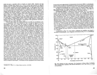 Temperatura eutetica
77goC
I
I
I
I
I
I
I
f3 + Eutetico
I
I
I
I
I
Porcentagem em peso de cobre
I
I
I
I
I
1 Composic;:ao
eutetica
~ 28,1%
I
I
I
I
I
I
a + Eutetico I
I
24~
4000UL--..lIO---:l20l:-l.--:3:1:0--4-:10=----;:51:::0----:6~O:----==70;::---;:8~O----:;::;::------.:.
Ag
500
l.1oo.---..---..---r--.....---,------,------r-------,----r--....,
Uquido
em que nao ocorre aglomerarao e evidentemente um processo dificil,e.aprecipi~ao
das fases dentro dafalha de miscibilidade do sistema ouro-niquele um processo lTIuito
lento e que aparentemente apenas se nucleia nos contornos de grao da fasematriz.
As falhas de miscibilidade nao ocorrem apenas em soluroes solidas, mas.tam-
bem freqiientemente nas regioes lfquidas dos diagramas de fases. Uma falhade
miscibilidade lfquida particular sera discutida em uma serao posterior.
14.8 Sistemas euteticos. 0 diagrama de fases cobre-prata, Fig. 14.13, podeser
tomado como representativo dos sistemas euteticos. Em sistemas deste tipo. ha
sempre uma liga especffica, chamada de liga eutetica, que se solidifica em tempera-
tura mais baixa do que todas as demais. Sob condiroes que se aproximem do equi-
librio (resfriamento lento), ela se solidifica em uma temperatura unica, como se
fosse um metal puro. Em outros aspectos, a rearao de solidificarao dessa liga e bem
diferente da de um metal puro, pois dela resulta a fonnarao de uma mistura de duas
diferentes fases solidas. Portanto, na temperatura eutetica, dois solidos se formam
simultaneamente a partir de uma unica fase lfquida. Uma transformarao em que
uma fase se converte em duas outras fases requer que tres fases estejam em equili-
brio. No Cap. 12 foi mostrado que, sendo a pressao constante, tres fases so podem
estar em equilibrio em urnponto invariante, isto e, com composirao constante (neste
caso a composirao eutetica) e a uma temperatura constante (temperatura eutetica).
A temperatura eutetica e a composirao eutetica detenninam um ponto no diagrama
de fases chamado de ponto eutetico; no sistema cobre-prata, ele se situa a 28,1%
Cu e 779,4°C.
Comparemos a Fig. 14.7, que mostra 0 diagrama de equilibrio ouro-niquel e
sua falha de miscibilidade, com 0 diagrama cobre-prata da Fig. 14.13. A semelhanra
~n~a. h~ muito a aprend)r sobre as rearOes no estado solido. Quando uma liga
bl~~a e formada ~n.tre atom?s d~ 4 e de.B, M dois tipos possiveis de ligaroes
atoffilcas entre o~ VI~.lfihos mal~ proxlmos: lig~roes entre ,ltomos da mesma especie
(A-A ou B-B) e ligaroes entre atomos deslguals (A-B). A cada ligarao entre um par
de atomos se associa uma energia quimica de ligarao que pode ser escrita como
E.4A 0':l EBB para I?ares de atomos iguais e EAB para um par de atomos desiguais. A
ene~gta ~otal da h~a pode, p<?rtanto, ser escrita como a soma das energias de todas
as ~garoes entre atomos. VlZI~OS e, quanta mais baixa for a energia, mais esmvel
s.era !! me:al: Se a en;:rgta de. hg~rao entre atomos desiguais for igual aenergia de
hgarao m.edla entre atomos IgUalS, 112(EAA + EBB), nao havera diferenra essencial
entre as ligaroes, e a ~olura? de_vera,s~r uma s~lurao ~olida ao acaso. Quando EAB
for meno~ q;te ~ energta de lig~ao media entre atomos 19uaiS, devera existir ordem
a curta distancIa a temperaturas maiores e ordem a longa distancia a temperaturas
men~r~s. Por outro. lad?, segregarao e precipitarao estao geralmente associadas a
condlrao onde EAB e malor que lj2(EAA + EBB)'
. 0 f~to de que as ligas ouro-nfq.u:1 aJ?resentam uma falha de miscibilidade pode-
na ser;lfite~reta~o como um~ :vldencIa de que a energia de ligarao de um par
o?ro-mq!lel e m~or que 3; m~dIa das energias de ligarao de pares ouro-ouro e
n:qu~l-mquel, pOl~ esse, ~felto e esperado quando ha segregarao. Medidas termodi-
n~?Ucas de soluroes sohdas dessas ligas, em temperaturas acima da falha de misci-
bllidade, mostram q~e a,s a?vidades do ouro e do nfquel apresentam desvios positi-
vo~. Esse fato tambem mdlca que pares desiguais possuem uma energia de ligarao
malS ~ta e que os atomos de ouro e niquel preferem segregar-se. Entretanto medi-
das fel~s por. difr~rao de raios X mostram que uma pequena mas definida o~dem a
curta dl.st~nCIa eXlste em soluroes solidas acima de falha de miscibilidade. Essa
contradlra? ap~rente e. uma forte evidencia de que M mais de um fator envolvido
na deten;ll?arao do tlPO de estrutura resultante. A teoria simples denominada
quase-qUlffilca, que encara 0 desenvolvimento da segregarao, ou ordenarao, como
o.resultado som~nte dos valores dasenergias de ligarao interatomicas, nao esufi-
Clente para exphcar os resultados observados no sistema ouro-niquel. Certamente
outros fa!<?res devem estar envolvidos na determinarao da natureza das rearoes no
estado soh?o que.oco:rem na~ soluroes solidas. No sistema ouro-niquel, os resul-
t3;dos amblguos tem sldo exphcados como sendo principalmente devidos agrande
dlferenra de.ta~anho dos atomos de ouro e de niqueU Essa diferem;a e de cerca de
15%, valOJ~.lim:t~ de Hume-Rothery para a solubilidade extensa. Quando se forma
umasolurao soli.da ao acaso de atomos de ouro e· niquel, 0 ajuste entre atomos e
pequeno: 0 reti~ulado se de~orma bastante. Uma forma de aliviar a energia de
defonnar.ao assocIada ao. desaJuste entre os atomos de Duro e niquel e atraves de
um arranJo ?rdenado de atomos. Uma menor deformarao ocorre quando os atomos
de ouro, e mq?el se al!ernam num cristal do que quando eles se aglomeram. Dessa
forma, e poss:ve~ expl:car a or?em da curta distancia que existe em altas temperatu-
ras. Um decresclmo amda ma:of?a energia de. deformarao do reticulado e possivel
se ele se romper, formando cnstalS das fases ncas em ouro e ricasem niquel. Note
que, nesse caso, postulado-se a formarao de cristais isolados das duas fases com
c~ntornos de grao c~nvencionais entre si e que nao estejamos tratando das aglo:nera-
ro.e~ c?erentes d~ at?l!10s de Duro ou atomos de niquel que existem noscristais
on~nals de s?lurao solIda. Aglomerarao no sentido coerente aumentaria e nao dimi-
numa a energta de deformarao. A nuclearao de fases segregadas numa solurao solida
'Averbach, B. L., Flinn, P. A. e Cohen, Morris, Acta Met., 2, 92 (1954).
Fig. 14.13 Diagrama de fases cobre-prata. (De Constitution of Binary Alloys,.de>H.llIls~I1,
Max e Anderko, Kurt. Copirraite, 1958. McGraw-Hill Book Co.• Inc., New York, p. 18.USlldo
com permissao.)
458 459
 