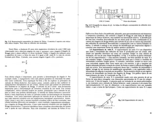 Fig. 2.13 Fotografia da camara de po. As linhas de difra'tao correspondem as reflexoes mos-
tradas na Fig. 2.12.
Feixe niio-difratado
Fig. 2.14 Espectrometro de raios X.
{100} 2." Ordem
Contador '
Geiger
Diffraction Data Index) foi publicada, alistando, para aproximadamente mil elementos
e compostos cristalinos, nao somente 0 angulo de Bragg de cada linha de difra<;ao
importante de Debye-Scherrer, mas tambem sua intensidade relativa. A identifica<;ao
de uma fase cristalina desconhecida de urn metal pode 'ser feita combinando-se os
valores dos angulos de Bragg obtidos pelo metodo do po com os valores das intensida-
des refletidas da substancia desconhecida e comparando com os valores fichados no
lndice. 0 metodo e analogo a urn sistema de identifica<;ao por impressoes digitais e
constitui uma importante forma de analise qUlmica qualitativa.
2.5 Espectrometro de raios X. 0 espectrometro de raios X e urn dispositivo
que mede a intensidade das reflexoes de raios X produzidas por urn cristal, utili-
zando urn aparelho eletronico tal como urn contador Geiger ou uma camara de
ioniza<;ao, em vez de uma chapa fotografica. A Fig. 2.14 mostra as partes elementa-
res de urn espectrometro - uma amostra cristalina, urn feixe paralelo de raios X e
urn contador Geiger. 0 dispositivo e montado de forma que 0 cristal e 0 medidor de
intensidade (contador Geiger) girem. 0 contador, entretanto, sempre se move com
uma velocidade angular duas vezes maior que a da amostra, 0 que 0 mantem sob
angulo adequado durante a rota<;ao do cristal, de forma acaptar a reflexao de Bragg tao
logo ela ocorra. Nos instrumentos modernos desse tipo, 0 medidor de intensidade e
ligado, atraV;s de urn sistema de amplifica<;ao apropriado, a urn registrador onde a
intensidade da re~xao e anotada em urn grafico. Dessamaneira obtem-se urn registro
preciso da intensidade em fun<;ao dos angulos de Bragg. Urn grafico tipico de urn
espectrometro de raios X e mostrado na Fig. 2.15.
o espectrometro de raios X e comumente usado com uma amostra de po na
forma de uma placa retangular com dimensoes aproximadas de 25 mm de compri-
mento por 12 mm de largura. A amostra pode ser retirada de urn metal policristalino
e, em contraste com 0 metoda de Debye-Scherrer, onde a amostra e urn arame fino
(aproximadamente 0,5 mm de diametro), a do espectrometro tern urn tamanho
maiQr, 0 que a torna de f~cil preparo. Como urn espectrometro de raios X e capaz
{100} 2." Ordem
S
8=-
2R
{111} 2." Ordem
Feixe incidente
Filme circular
S
28 =-
R
ou
Esta ultima. rela<;ao e importante, pois permite a determina<;ao do linguloe. No
exemplo citado, o.espa<;amento entre dois pianos paralelos do reticulado foi admi-
tidocomo conhecido. Essa suposi<;ao foi feita a fim de explicar os princfpios do
metodo de Debye-Scherrer. Em muitos casos: contudo, pode-se nao conhecer os
espa<;amentos interplanaresde urn cristal, valores esses que podemser determina-
dos medindo-se oslingulos de Bragg. 0 metoda do po e assim uma ferramenta
importante para a determina<;ao da estrutura cristalina de urn metal. Em cristais
complicados, outros metodos podem ser usados, juntamente com 0 metoda do po,
para se obter uma perfeita identifica<;ao. 0 metoda de Debye-Scherrere provavel-
mente 0 mais importante de todos os metodos usados nadetermina<;ao de estruturas
cristalinas. Urn", outra importante aplica<;ao do metodo do po se baseia no fato de
que cada material cristalino tern seu espa<;amento interplanar caracteristico. Assim,
cobre, prata e oura tern a mesma estrutura cristalina (cubka de face centrada), mas
ceIulas unitarias diferentes em tamanho e, como resultado, espa<;amentos interplana-
res e lingulos de Bragg diferentes. Como cada material cristalino tern seulingulo de
Bragg caracteristico, e possivel identificar fases cristalinas desconhecidas de metais
com a ajuda de suas reflexoes. Para este proposito, urn sistema de fichas (X-ray
Fig. 2.12 Representa'tao esquematica da camara de Debye. A amostra esuposta com reticu-
lado cubico simples. Nem todas as reflexoes sao mostradas.
Neste filme, a distlincia 2S entre dois segmentos circulares do cone {100} esta
relacionada com a abertura angular do cone e, portanto', com 0 lingulo e(lingulo de
Bragg) entre 0 plano refletor e 0 feixe incidente. Entao, 0 lingulo em radianos entre
a superffcie do cone e 0 feixe de raios X e igual a SIR. onde Reo raio do cfrculo
formado pelo filme. Contudo, esse mesmo lingulo e igual a 2e e, portanto,
40 41
 