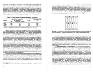 magneto de Bohr (a .OOK) e a temperatura Curie. Note-se que, quando 0 ferro esta
completamente magnetizado, cadaatomo tern urn momento dipolar magnetico equiva-
lente ao devido aos spins de 2,2 eletrons. Esses elementosferromagneticos siio metais
de transi<;iio e possuem urn conjunto de estados de energia 3d cujos niveis energeticos
se superpoem aos dos estados 4s. Como resultado, os eletrons tendem a entrar nos
niveis 4s antes de preencherem os estados 3d completamente. Isto resulta numa
estrutura atomica que e muito mais complexa que a de urn atomo comum. 0 ferromag-
netismo e uma conseqiiencia direta desta estrutura complexa, e as teorias que tratam
do ferromagnetismo siio tambem complexas e estiio alem dos nossos propositos.
Tabela 3.7 Dados sobre os elementos ferromagneticos Fe, Co, e Ni*
seria possivel em escala macroscopica se urn material ferromagnetico consistisse
realmente de regioes separadas, chamadasdominios, nas quais a magnetiza<;:iio estaria
saturada, mas tambem nas quais a dire<;:iio de magnetiza<;:iio niio fosse a mesma. 0
alinhamento da dire<;:iio de magnetiza<;:iio dessas zonas seria entiio tal que seus campos
se cancelariam mutuamente. Existem tecnicas experimentais para mostrar os domi-
nios num laterialferromagnetico e e possivel raciocinar-se com a estrutura de dominio
em completo acordo com a hipotese de Weiss. Uma ilustra<;:iio esquematica dos do-
minios, como eles apareceriam num monocristal, e mostrada na Fig. 3.45.
Magnetizat;:iio de satura~iio Temperatura Curie
Elemento M, em militesla ne (OK) (K)
OK Temperatura ambiente
t ~ t ! t ~
Ferro 1.740 170,7 2,22 1.043
Cobalto 1.446 140,0 1,72 1.400
Niquel 510 48,5 0,61 631
'De Kittel, C., Introduction to Solid State Physics, John Wiley and Sons, New York, 1966.
A grande diferen<;:a de comportamento magnetico entre os metais ferromagneti-
cos e os paramagneticos niio e diffcil de entender. Num metal que exibe paramagne-
tismo, urn campo aplicado, como mostrado na Fig. 3.43, inverte os momentos dipo-
lares de apenas urn mimero relativamente pequeno de eletrons de condu<;:iio. Isla
equivale a urn momento dipolar efetivo por atomo que e uma fra<;:3.o muito pequena
de urn magneto de Bohr. Por outro 1000, em urn metal como 0 ferro com magnetiza-
<;:3.0 saturada, 0 momento dipolar resultante pode ser tao grande quanta 2,2 magnetos
de Bohr. 0 aspecto aceito doferromagnetismo e que cadaima elementar do material se
alinha paralelamente a todos os outros imiis elementares vizinhos. Isto significa que
todos os momentos dipolares atomicos ficam completamente ordenados,
desenvolvendo-se uma forte intera<;:ao cooperativa entre grande mimero de imiis
elementares. Suponha que urn ima pequeno de tal estrutura fosse inverter sua orienta-
<;:ao. Esta a<;:ao teria oposi<;:ao dafor<;:apropulsora que causa a ordena<;:ao. As vibra<;:oes
termicas tendem, entretanto, a destruir esse arranjo ordenado de imiis elementares e,
como resultado direto, a magnetiza<;:ao de satura<;:ao diminui com 0 aumento da
temperatura. A uma dada temperatura, 0 grau de ordena<;:iio representa urn balan<;:o
entre a tendencia dos ions de formar uma estrutura magnetica ordenada e das vibra-
<;:oes termicas que tendem a destruir a ordem. Acima da temperatura Curie, as
vibra<;:oes termicas sao tao fortes que nao permitem a existenciada ordena<;:iio dos imas
elementares associados ao ferromagnetismo.
De acordo com 0 exposto, em temperaturas muito baixas, os imas elementares de
uma substfmciaferromagnetica estao completamente alinhados em escalaatomica. No
entanto, e possivel desmagnetizar urn metal como 0 ferro. Isla significa que, numa
escala macroscopica, 0 momento magnetico por unidade de volume pode ser bastante
reduzido abaixo do valor de satura<;:ao. Uma explica<;:ao desta anomalia aparente foi
proposta primeiramente por Weiss,30 que sugeriu que urn momento magnetico nulo
"Weiss, P.,L'Hypothese du Champ Moleculaire et laPropriete!erromagnetique, J. de Physique, 4.'Serie, 6,
661-90 (1907).
110
Fig. 3.45 Uma representa9ao esquematica dos dominios magnetic6s num monocristal de urn
metal ferromagnetico. As dire90es de magnetiza9ao nas zonas sao indicadas pelas flechas.
Quando urn campo magnetico e aplicado a urn material ferromagnetico, a estru-
tura do dominio se altera em resposta ao campo. Essa mudan<;:a na estrutura da zona
resulta no desenvolvimento de urn momento dipolar magnetico. Sob urn campo fraco,
os dominios cujas dire<;:oes de magnetiza<;:ao estao alinhadas favoravelmente com
rela<;:iio ao campo tendem a crescer as expensas dos dominios vizinhos, cujas dire<;:oes
de magnetiza<;:ao estiio orientadas menos favoravelmente. Assim que 0 campo se toma
mais forte, pode-se tambem produzir uma rota<;:ao da dire<;:ao de magnetiza<;:ao dentro
dos dominios para a dire<;:iio do campo. Os dois efeitos aumentarao 0 momento mag-
netico da pe<;:a.
3.30 Antiferromagnetismo e ferrimagnetismo. Em urn material ferromagnetico,
os dipolos magneticos elementares dentro de urn dominio estao todos orientados em
dire<;:oes paralelas, como mostra esquematicamente a Fig. 3.46A. Outra possibi-
lidade e mostrada na Fig. 3.46B, onde os imas elementares sao antiparalelos.
Quando isso acontece, diz-se que existe 0 antiferromagnetismo. 0 momenta dipo-
lar magnetico resultante e nulo em urn material antiferromagnetico. Urn material
antiferromagnetico tipico e 0 FeO, no qual os atomos de oxigenio, que niio tern urn
momenta magnetico, agem no sentido de ligar os atomos de ferro num arranjo anti-
ferromagnetico.
Urn terceiro arranjo ordenado possivel dos dipolos magneticos e mostrado na
Fig. 3.46C. Neste caso, os dipolos magneticos sao antiparalelos, mas existe uma
diferen<;:a nas magnitudes dos momentos dipolares dirigidos em sentidos opostos.
Esta situa<;:ao pode ser 0 resultado de vanas causas, como 0 valor do momento
magnetico de urn tipo de dipolo ser maior que 0 valor do outro. Existe tambem a
possibilidade de que, numa estrutura cristalina, 0 mimero de ions com urn momenta
magnetico dirigido em uma dire<;:ao seja maior que 0 mimero de ions com urn mo-
111
 