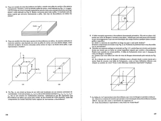 3. Fa<;:a urn modelo dos dois tipos opostos de discordancias em helice, da maneira indicada no
exercicio anterior, mas fazendo urn corte na pilha de cartas com uma lamina afiada, como
indicado na figura. Se forem colocadas cartas extras no tope e no fundo dessa pilha, 0 que
representarn 0 modelo?
7. As linhasde e ef representam uma discordancia cujo vetorde Burgers e paralel0 alinhade.
(a) Descreva 0 sistema de tensoes que permite a movimenta<;:ao dessa discordancia no plano
ABeD, mas que nao cause 0 movimento do segmento ef.
(h) Essa discordancia e equivalente a uma fonte de Frank-Read?
d
AiL----r<'-;£----r.
S. A linha tracejada representa a discordancia denominada prismatica. Ela esta no plano cdej,
porem seu vetor de Burgers e normal a esse plano. Admita que esse anel possa movimentar-
se por escorregamento e que sua movimenta<;:ao nao esteja restrita a qualquer plano crista!o-
gr:ifico especifico.
(a) Qual e a natureza da superficie ao longo da qual 0 ane! pode deslizar?
(h)Quais componentes de tensao (veja Fig. A do Problema4) poderiam fazer essa discordan-
cia se movimentar?
6. Desenhe urn esquema analogo ao mostrado na Fig. 4.21, poremfa<;:a urn circuito anti-horario
atomo por atomo que se feche no cristal imperfeito (aquele que contem a discordancia).
Repita esse caminho no cristal perfeito. A falha de fechamento nesse caso e chamada de
vetor de Burgers verdadeiro.
(a) Quanto esse vetor difere em valor do vetor de Burgers determinado pelo metodo da Fig.
4.21?
(h) Se a dire<;:ao do vetor de Burgers e definida como a dire<;:ao desde 0 ponto inicial ate 0
ponto final do circuito com falha de fechamento, como as duas defini<;:oes diferem com
rela<;:ao ao sentido do vetor? Essa e uma diferen<;:a realmente importante? Explique.
,.C
/
/
(8)
--y
Tzy
(A)
/
r
4. Na Fig. A, urn cristal na forma de urn cubo esm localizado em urn sistema cartesiano de
coordenadas. Com esse arranjo, (Tx, (Til e (Tz saoas tres tensoes normais e7'IIX' 7'XII' 7'zx' 7'xz> 7'liZ e
7'ZIl sao as seis tensoes de cisalhamento possiveis. Admitindo-se que (fJ) represente uma
discordancia em helice que passa pelo crista!, da face frontal ate a face posterior, quais das
componentes de tensao descritas serao capazes de movimentar a discordancia?
corte-(Y)
I /
I /
2. Fa<;:a urn modele de uma discordancia em helice, usando uma pilha de cartoes e fita adesiva
transparente. Primeiro, corte na metadea pilha de cartas, como indicado na Fig. A. A seguir,
cole (ao longo do corte) a metade esquerdadacartade cimacoma metade direitada cartalogo
abaixo, como indicado na Fig. B. Repita 0 processo para toda a pilha. 0 resultado sera urn
plano espiral que percorre inteiramente a pilha. Que tipo de discordancia em helice foi
obtido?
156
157
 