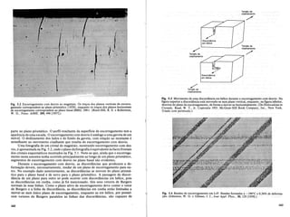 TensAo de
cisalhamento
.,it''''''-
DiscordAncia
em helice
TensAo de
cisalhamento
Tensao de
cisalhamento
...-
~...-
DiscordAncia
em helice
/
Tensao de
cisalhamento
Fig. 5.3 Movimento de uma discordincia em helice durante 0 escorregamentocomdesvio. Na
figura superior a discordancia esta. movendo-se num plano vertical,enquanto, na figurli inferior,
desviou do plano de escorregamento, de forma a mover-se horizontalmente. (Depisloc(/tiolJs in
Cry~tals, Read, W. T., Jr. Copirraite 1953.. McGraw-Hill Book Company, Inc., New York.
Usado com permissao.)
Fig. 5.2 Escorregamento com desvio no magne§io.. Os tra~{)s dos pianos verticais de escorre-
gamentocorrespondernao plano prismatico {1O1O}, enquanto os tra~os dos pianos horizontais
de escorregamento correspondem ao plano basal (0002). 290x. (Reed-Hill, R. E. e Robertson,
W. D., Trans. A/ME, 209,496 [1957].)
parte no plano prismatico. 0 perfil resultante da superficie de escorregamento tern a
aparencia de uma escada. 0 escorregamento com desvio e analogo a uma gaveta de urn
movel. 0 deslizamento dos lados e do fundo da gaveta, com rela<;ao ao montante e
semelhante ao movimento cisalhante que resulta do escorregamento com desvio.
Urna fotografia de urn crista! de magnesio, mostrando escorregamento com des-
vio, e apresentada na Fig. 5.2, onde 0 plano dafotografia e equivalente as faces frontais
dos cristais esquematicos mostrados na Fig. 5.1. Note-se que, ainda que 0 escorrega-
mento nesta amostra tenha ocorrido principalmente ao longo de urn plano prismatico,
segmentos de escorregamento com desvio no plano basal sao evidentes.
Durante 0 escorregamento com desvio, as discordfmcias que produzem a de-
forma<;ao devem, necessariamente, mudar de urn plano de escorregamento para ou-
tro. No exemplo dado anteriormente, as discordancias se movem do plano prisma-
tico para 0 plano basal e de novo para 0 plano prismatico. A passagem da discor-
dancia de urn plano para outro so pode ocorrer com discordancias em helice, pois
as discordancias em cunha, como ja foi mencionado, tern seus vetores de Burgers
normais as suas linhas. Como 0 plano ativo de escorregamento deve conter 0 vetor
de. Burgers e a linha da discordancia, as discordancias em cunha estao 1imitadas a
mover-se num unico plano de escorregamento, enquanto as em helice, por possui-
rem vetores de Burgers paralelos as linhas dasdiscordancias, sao capazes de
Fig. 5.4 Bandas de escorregamento em LiF..Bandas formadas a 196°C eO,36% de deforma-
I<ao. (Johnston, W. G. e Gilman, J. J., Jour Appl. Phys., 30, 129 [1959].)
162 163
 
