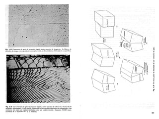 o
..
,"0-
'0'"
o:E
Xu
W.s·_
lXl
o
c:
2
c:
o
o
I
'"
'00
0"
Xe'
wE
de pequeno angulo numa amostra de magneslO. As liIeiras dc
co,rn~SI)Olndem asposicy()es onde as,discordancias interceptama supelficie.
Fig; 5;24 Um(;()ntorno de griio de pequeno angl.llo, numa amostra de cobre-13,2 atomos % de
aluminio, deformada 0,7% sob tra~iio, observadaao microscopio eletronico de transmissiio. Este
contorno tem tanto um carater inclinado como um carater torcido. Aumento: 32.000 vezes.
(Cortesia de J. Kastel'lh<>"h '" E. J. Jenkins.)
185
 