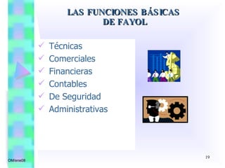 Técnicas Comerciales Financieras Contables De Seguridad Administrativas OM/ene08 LAS FUNCIONES BÁSICAS  DE FAYOL 