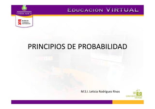 PRINCIPIOS DE PROBABILIDAD 
M.S.I. Leticia Rodríguez Rivas 
 