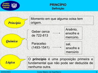 Química Princípio Momento em que alguma coisa tem origem. Lógica O  princípio  é uma proposição primeira e fundamental que não pode ser deduzida de nenhuma outra. Geber cerca de 722-813 Paracelso (1493-1541) Arsênio, enxofre e mercúrio.  sal, enxofre e mercúrio PRINCÍPIO Definição 
