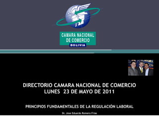 DIRECTORIO CAMARA NACIONAL DE COMERCIO
LUNES 23 DE MAYO DE 2011
PRINCIPIOS FUNDAMENTALES DE LA REGULACIÓN LABORAL
Dr. Jose Eduardo Romero Frías
 
