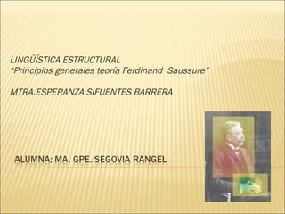 LINGÜÍSTICA ESTRUCTURAL “Principios generales teoría Ferdinand  Saussure” MTRA.ESPERANZA SIFUENTES BARRERA 