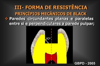II- FORMA DE CONTORNO Superfícies Cicatrículas e Fissuras  Baixo Risco de CárieGBPD - 2005