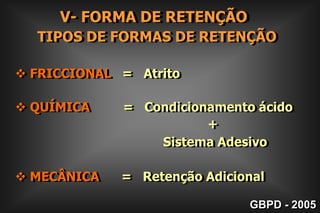 II- FORMA DE CONTORNO        Superfícies Lisas Para Vestibular e LingualGBPD - 2005