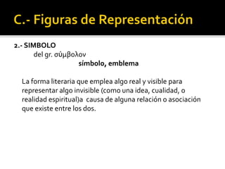 2.- SIMBOLO
del gr. σύμβολον
símbolo, emblema
La forma literaria que emplea algo real y visible para
representar algo invisible (como una idea, cualidad, o
realidad espiritual)a causa de alguna relación o asociación
que existe entre los dos.
Daniel 7:4
2 Cr. 18:26
Ef. 5:2-6
Jn. 7:38
Ap. 22:1
 