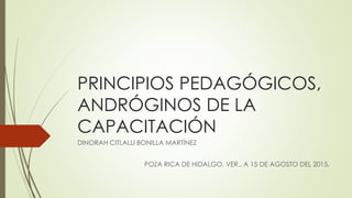 PRINCIPIOS PEDAGÓGICOS,
ANDRÓGINOS DE LA
CAPACITACIÓN
DINORAH CITLALLI BONILLA MARTÍNEZ
POZA RICA DE HIDALGO, VER., A 15 DE AGOSTO DEL 2015.
 