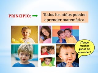 PRINCIPIO: Todos los niños pueden 
aprender matemática. 
¡Tengo 
muchas 
ganas de 
aprender! 
 