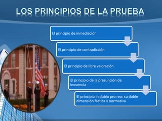 El principio de inmediación
El principio de contradicción
El principio de libre valoración
El principio de la presunción de
inocencia
El principio in dubio pro reo: su doble
dimensión fáctica y normativa
 
