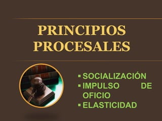 PRINCIPIOS
PROCESALES
 SOCIALIZACIÓN
 IMPULSO DE
OFICIO
 ELASTICIDAD
 
