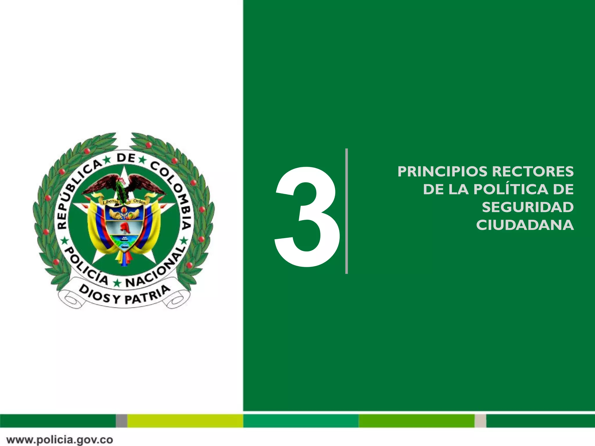 3
    PRINCIPIOS RECTORES
       DE LA POLÍTICA DE
              SEGURIDAD
             CIUDADANA
 