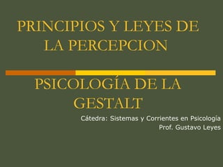 PRINCIPIOS Y LEYES DE
   LA PERCEPCION

  PSICOLOGÍA DE LA
      GESTALT
       Cátedra: Sistemas y Corrientes en Psicología
                               Prof. Gustavo Leyes
 