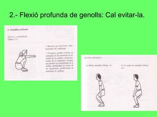 2.- Flexió profunda de genolls: Cal evitar-la. 