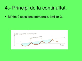 4.- Principi de la continuïtat. Mínim 2 sessions setmanals, i millor 3. 