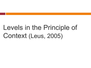 Levels in the Principle of 
Context (Leus, 2005) 
 