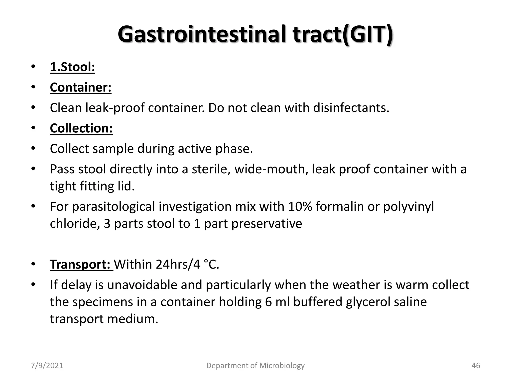 Principle of diagnostic methods collection storage and transport of ...