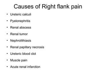 Principle of management of rt flank pain