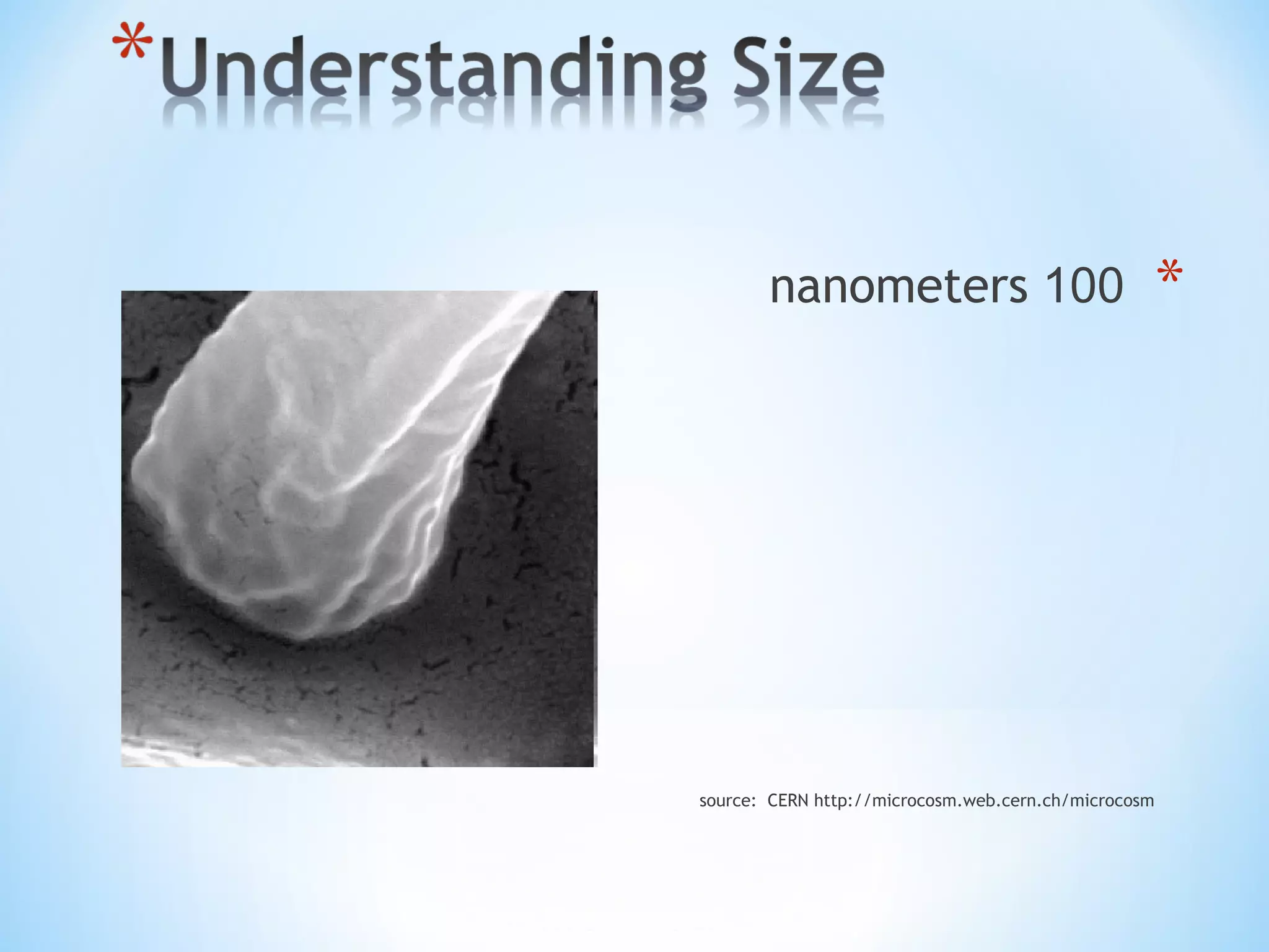 *100nanometers
source: CERN http://microcosm.web.cern.ch/microcosm
 