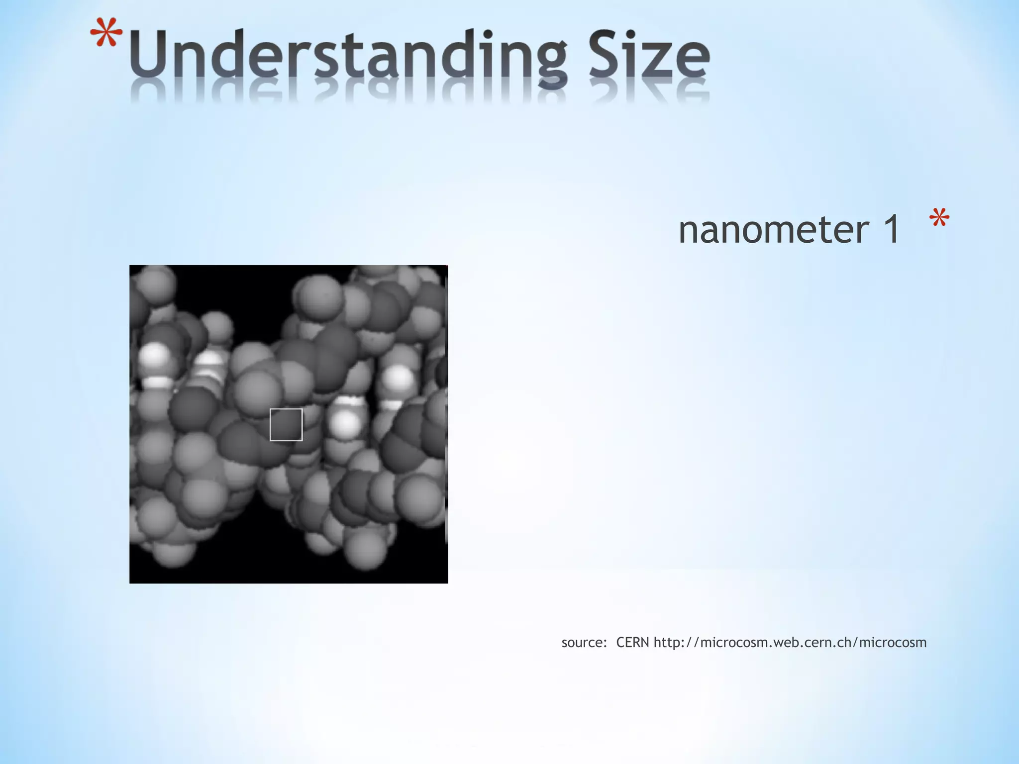 *1nanometer
source: CERN http://microcosm.web.cern.ch/microcosm
 