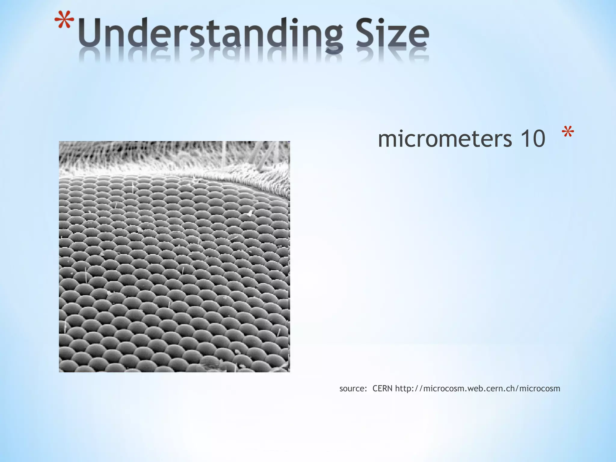 *10micrometers
source: CERN http://microcosm.web.cern.ch/microcosm
 