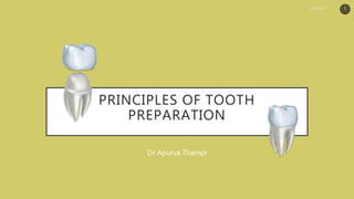 PRINCIPLES OF TOOTH
PREPARATION
Dr Apurva Thampi
1
 