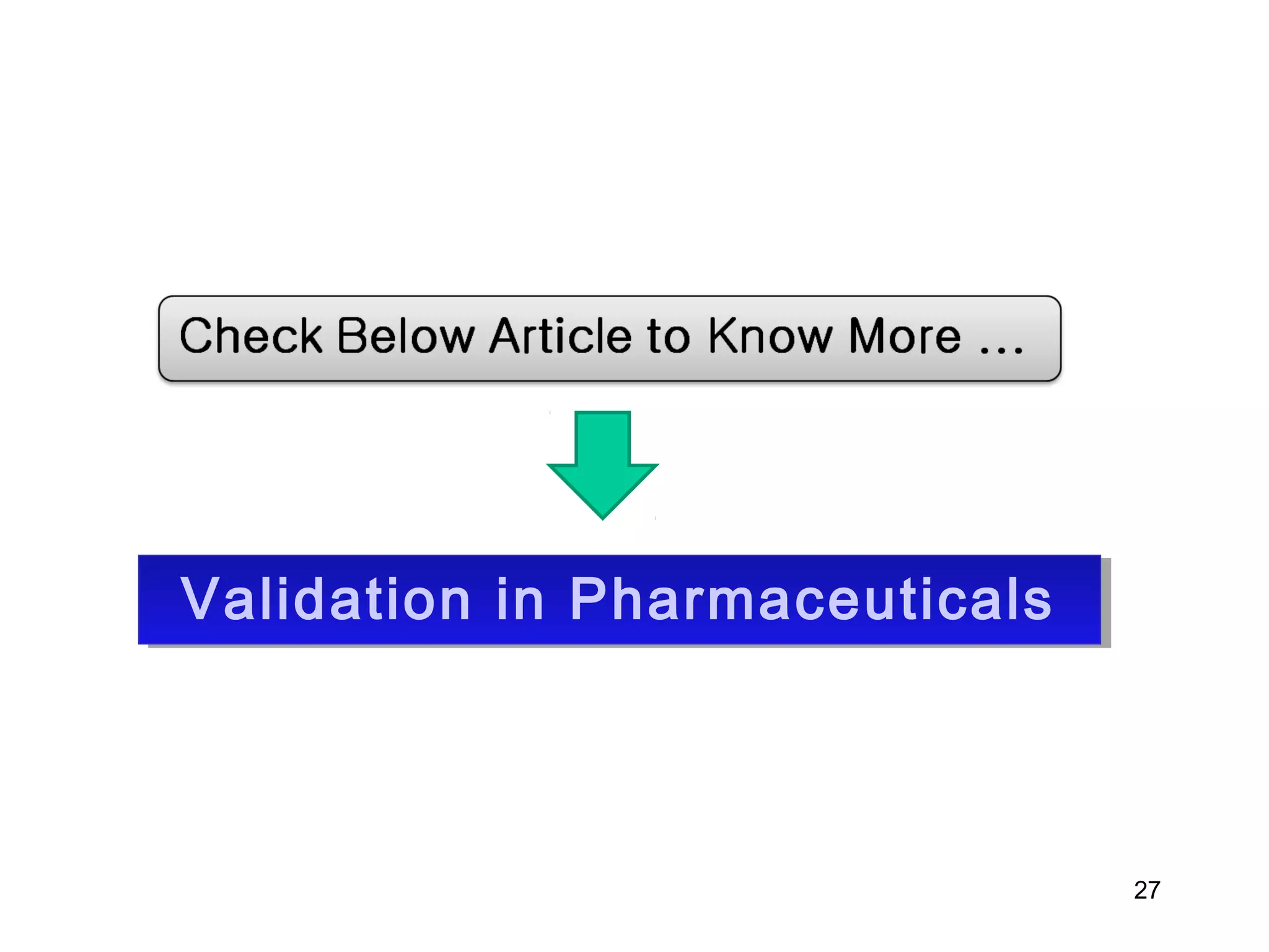 27
Validation in PharmaceuticalsValidation in Pharmaceuticals
 